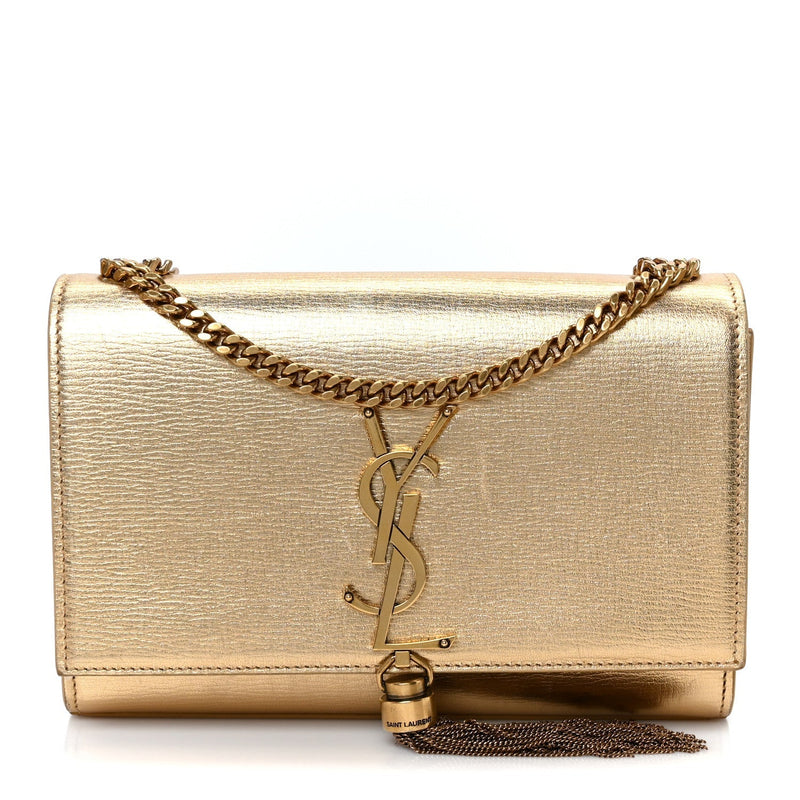 Metallic Calfskin Small Classic Monogram Kate Tassel Satchel Gold