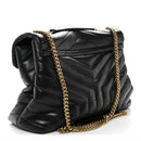 Calfskin Y Quilted Monogram Medium Loulou Chain Satchel Black