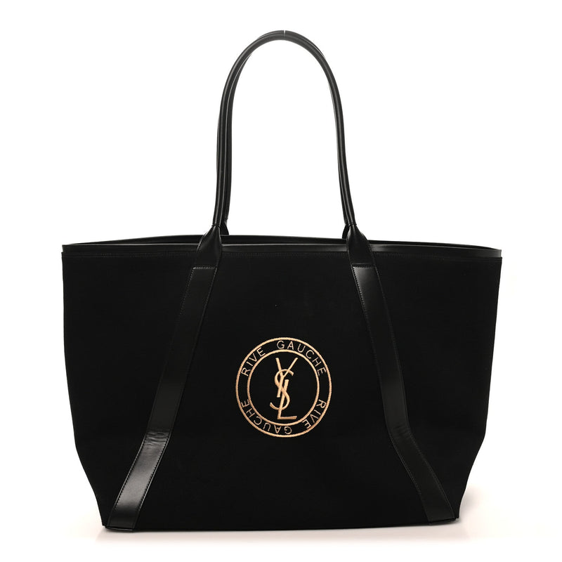 Linen Calfskin Rive Gauche Tote Black