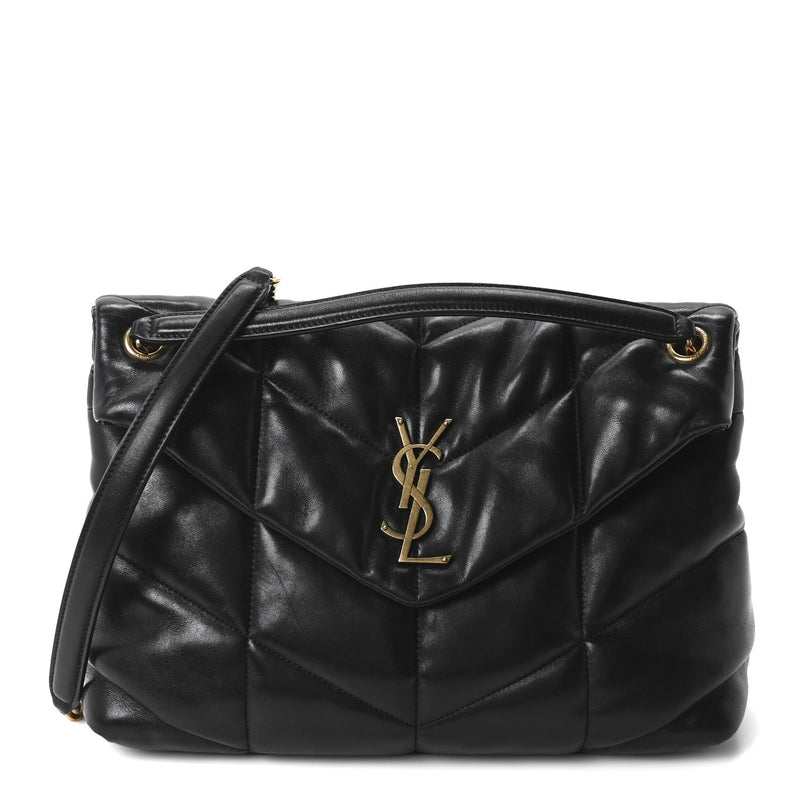 Lambskin Quilted Medium Loulou Puffer Monogram Chain Satchel Black