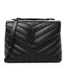 Calfskin Y Quilted Monogram Monochrome Small Loulou Chain Satchel Black