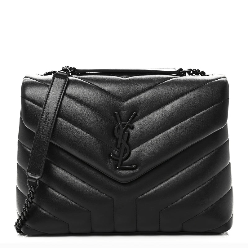 Calfskin Y Quilted Monogram Monochrome Small Loulou Chain Satchel Black