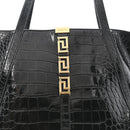 Calfskin Crocodile Embossed Greca Goddess Tote Bag Black