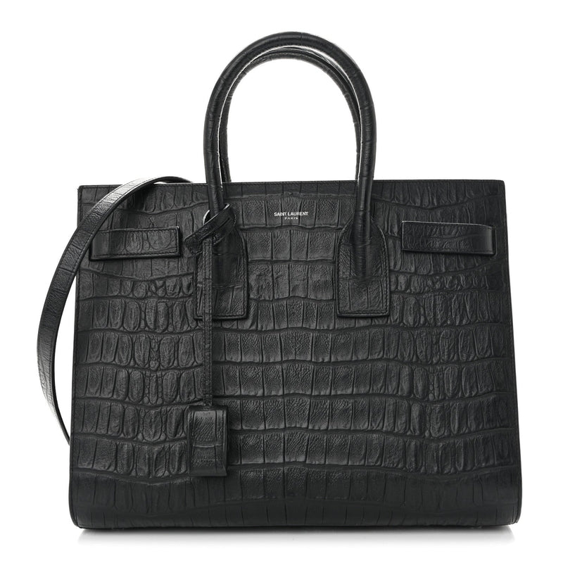 Calfskin Crocodile Embossed Small Sac de Jour Black