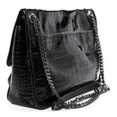 Patent Crocodile Embossed Lambskin Monogram Medium Niki Chain Satchel Black