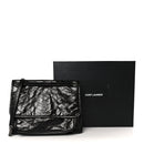 Crinkled Calfskin Matelasse Monogram Large Niki Chain Satchel Black