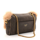 Shearling Calfskin Small Reversible Monogram Kate Satchel Ecru Dark Brown