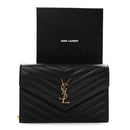 Grain De Poudre Matelasse Chevron Monogram Envelope Chain Wallet Black