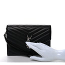 Grain De Poudre Matelasse Chevron Monogram Envelope Clutch Black