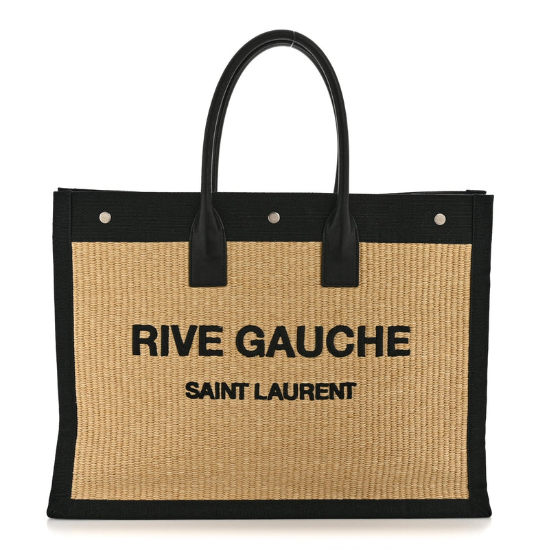 Raffia Linen Calfskin Rive Gauche Tote Naturale Black