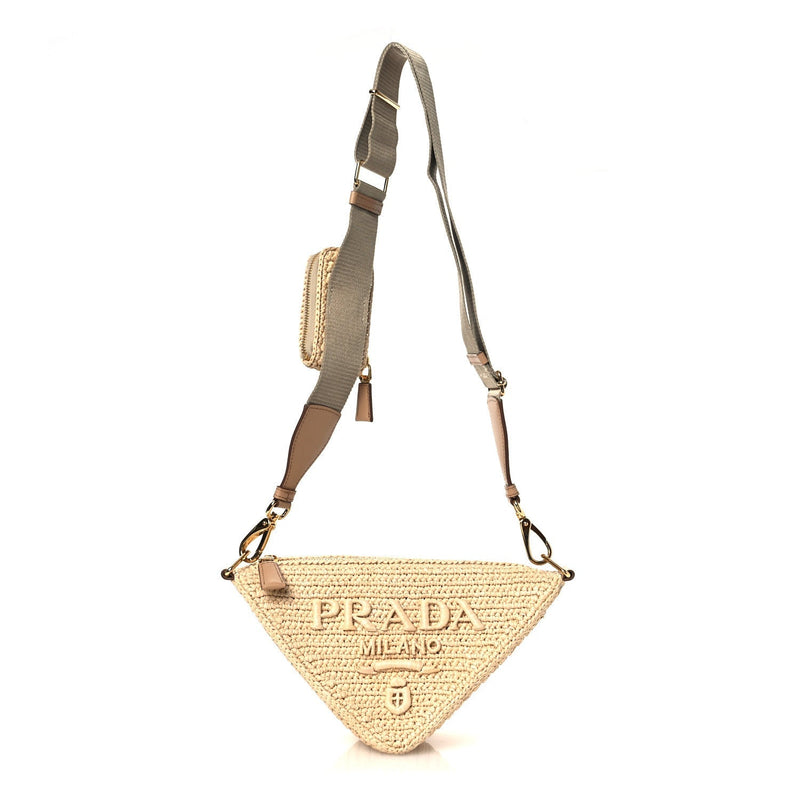 Yarn Raffia Effect Crochet Triangle Shoulder Bag Naturale