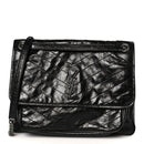 Crinkled Calfskin Matelasse Monogram Large Niki Chain Satchel Black