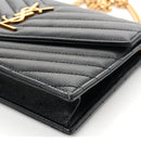 Grain De Poudre Matelasse Chevron Monogram Envelope Chain Wallet Black