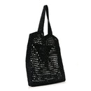 Yarn Raffia Effect Crochet Logo Embroidered Tote Bag Black