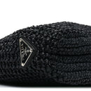 Yarn Raffia Effect Crochet Small Logo Tote Black