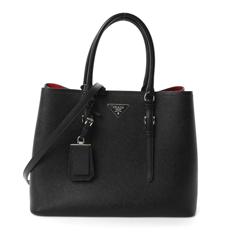 Saffiano Cuir Large Double Bag Black Fuoco