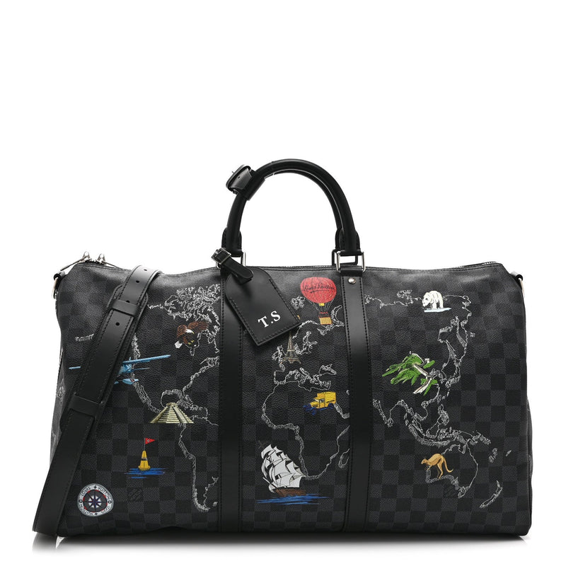 Damier Graphite World Map Keepall Bandouliere 50