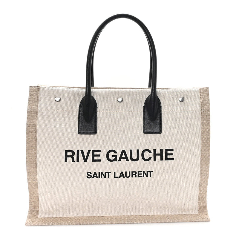Linen Calfskin Small Rive Gauche Tote Greggio Natural