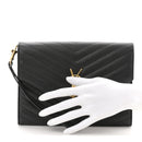 Grain De Poudre Matelasse Chevron Monogram Envelope Clutch Black