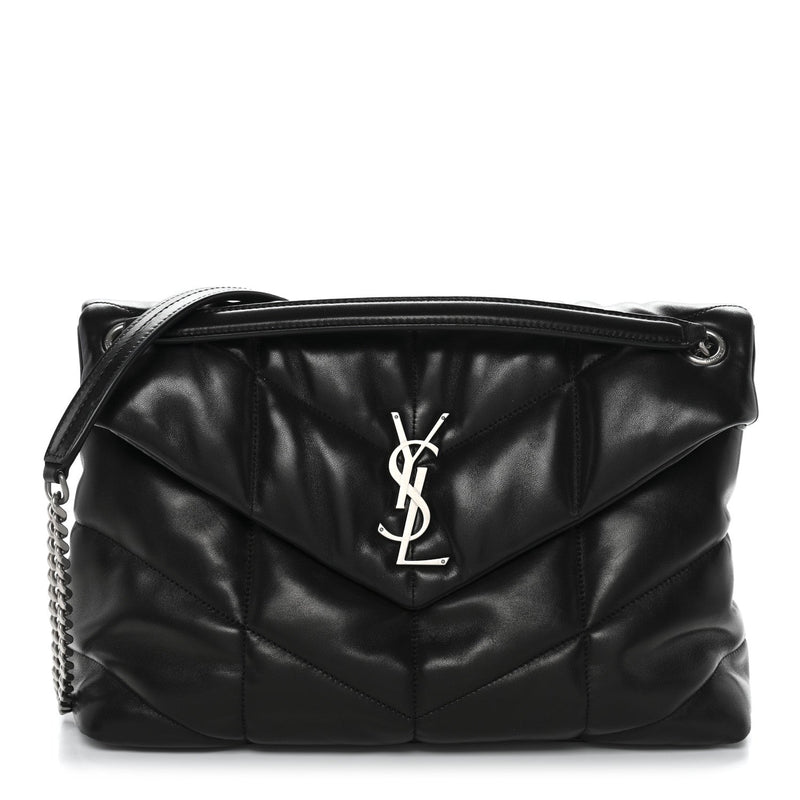 Lambskin Quilted Medium Loulou Puffer Monogram Chain Satchel Black