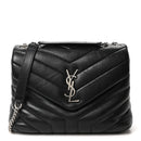 Calfskin Y Quilted Monogram Small Loulou Chain Satchel Black