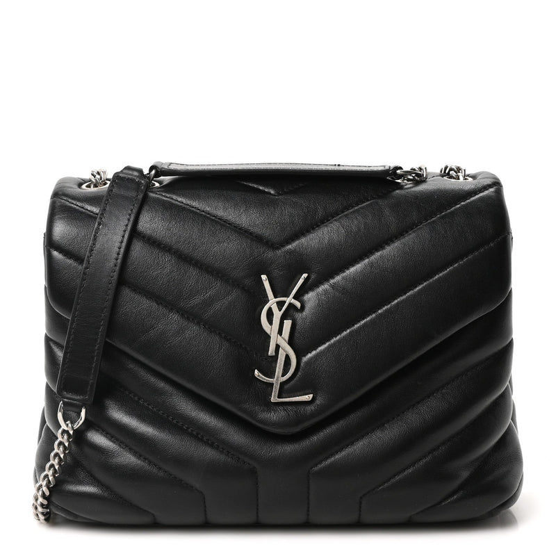 Calfskin Y Quilted Monogram Small Loulou Chain Satchel Black
