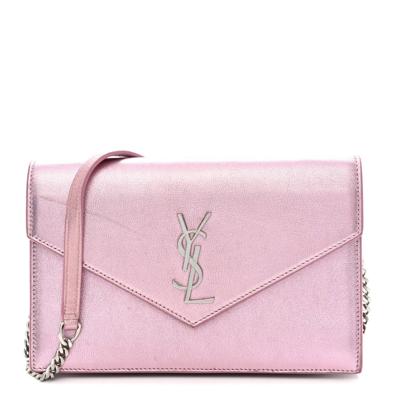 Metallic Calfskin Monogram Envelope Chain Wallet New Azalea