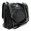 Crinkled Calfskin Matelasse Monogram Large Niki Chain Satchel Black