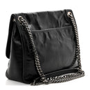Crinkled Calfskin Monogram Medium Niki Chain Satchel Black