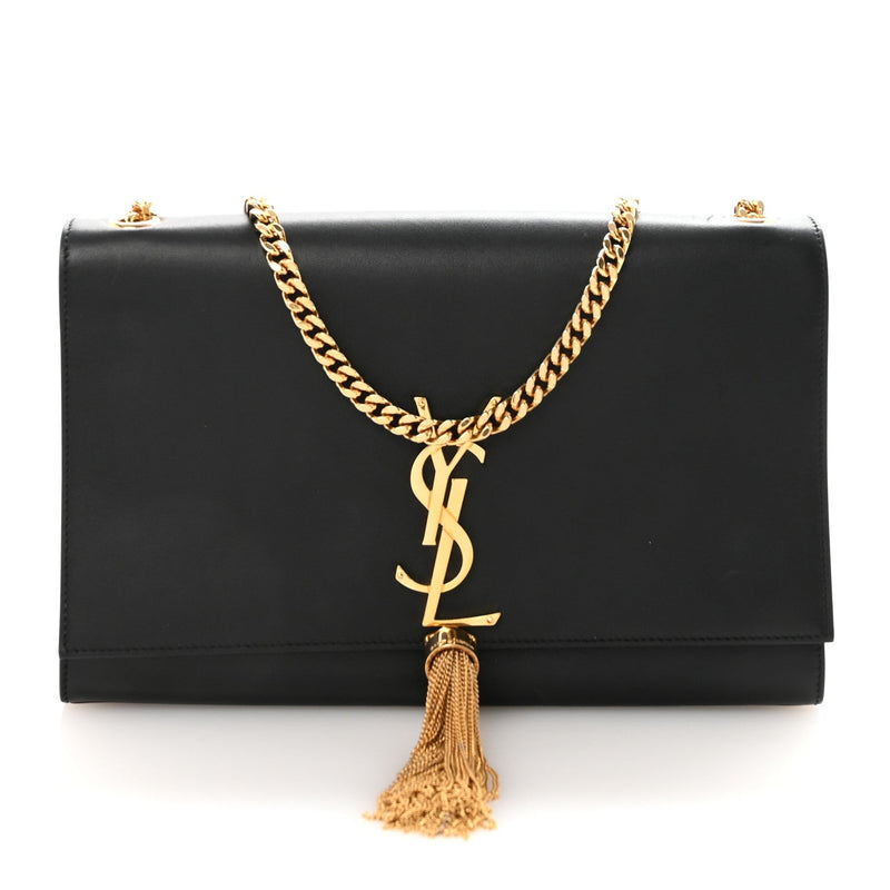Smooth Calfskin Medium Classic Monogram Kate Tassel Satchel Black