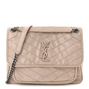 Crinkled Calfskin Matelasse Monogram Medium Niki Chain Satchel Light Natural