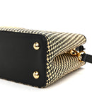 Raffia Calfskin Capucines MM Black Ecru