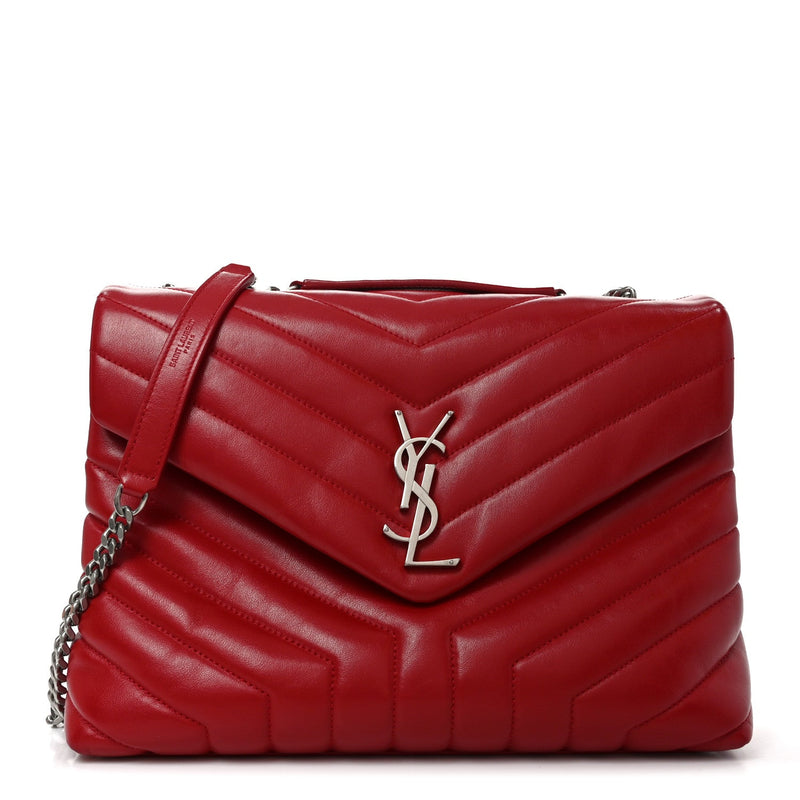Calfskin Y Quilted Monogram Medium Loulou Chain Satchel Red