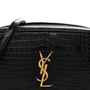 Patent Calfskin Crocodile Embossed Monogram Lou Camera Bag Black