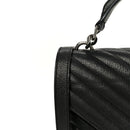 Sheepskin Matelasse Chevron Monogram Monochrome Medium College Bag Black