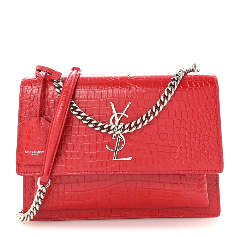 Calfskin Crocodile Embossed Medium Monogram Sunset Rouge Eros