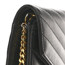 Grain De Poudre Matelasse Chevron Monogram Envelope Chain Wallet Black