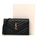 Grain De Poudre Matelasse Chevron Monogram Envelope Chain Wallet Black