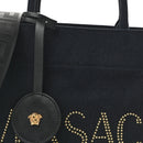 Canvas Studded Small Logo Tote Bag Black