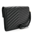 Grain De Poudre Matelasse Chevron Monogram Envelope Clutch Black