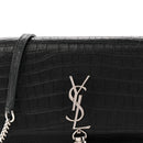 Calfskin Crocodile Embossed Kate Monogram Tassel Chain Wallet Black
