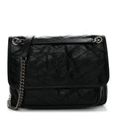 Crinkled Calfskin Matelasse Monogram Medium Niki Chain Satchel Black
