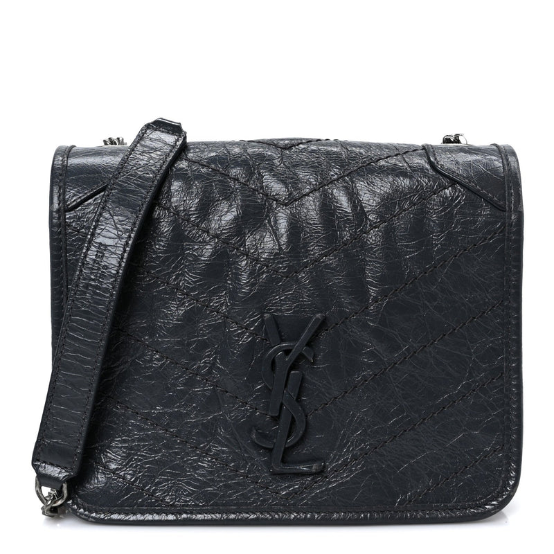 Crinkled Calfskin Matelasse Monogram Niki Chain Wallet Dark Smog