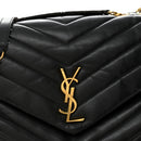 Calfskin Y Quilted Monogram Medium Loulou Chain Satchel Black