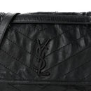 Crinkled Calfskin Matelasse Monogram Medium Niki Chain Satchel Black