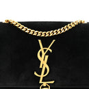 Suede Small Classic Monogram Kate Tassel Satchel Black