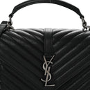 Sheepskin Matelasse Chevron Monogram Medium College Bag Black