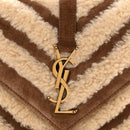 Nubuck Shearling Chevron Monogram Medium College Bag Dark Cigar Natural Beige