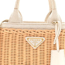 Wicker Canvas Mini Tote Tan White