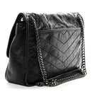 Crinkled Calfskin Matelasse Monogram Medium Niki Chain Satchel Black